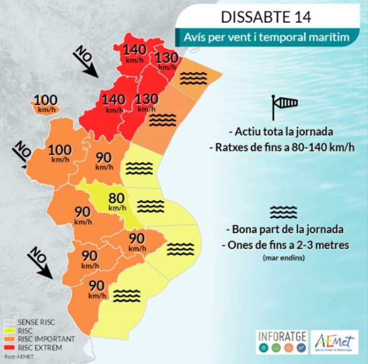 Aviso especial por viento para este s&aacute;bado en la Marina Alta