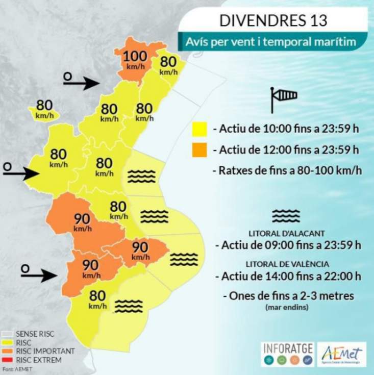 Calp activa medidas preventivas por la alerta naranja por viento desde las 12.00 horas