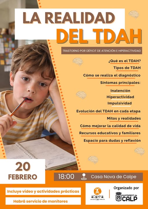 Calp acoge una jornada informativa sobre el TDAH el 20 de febrero en Casa Nova
