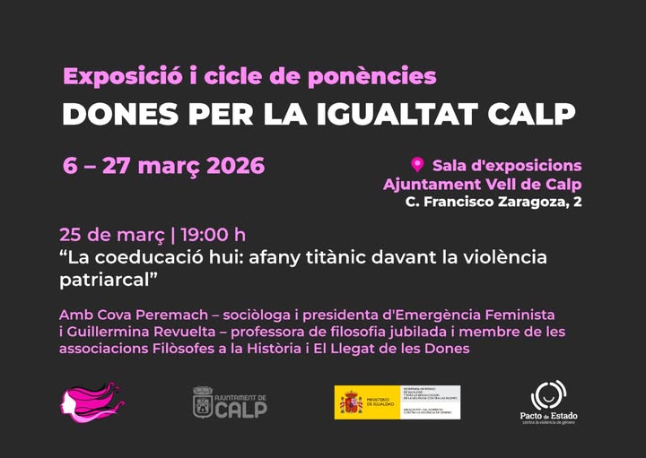 Calp acogerá el 25 de marzo una ponencia sobre coeducación y violencia patriarcal