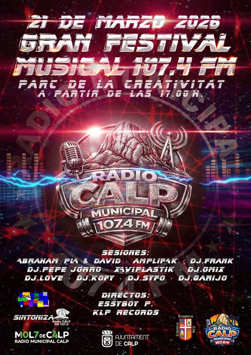 Calp acogerá el Gran Festival Musical 107.4 FM de Radio Calp Municipal el 21 de marzo en el Parc de la Creativitat
