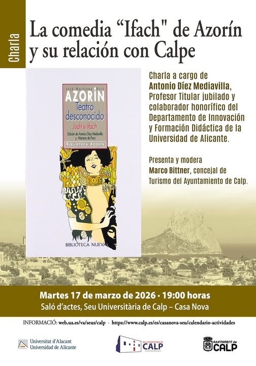 Calp acoge hoy una charla sobre la comedia ‘Ifach’ de Azorín y su vínculo con el municipio