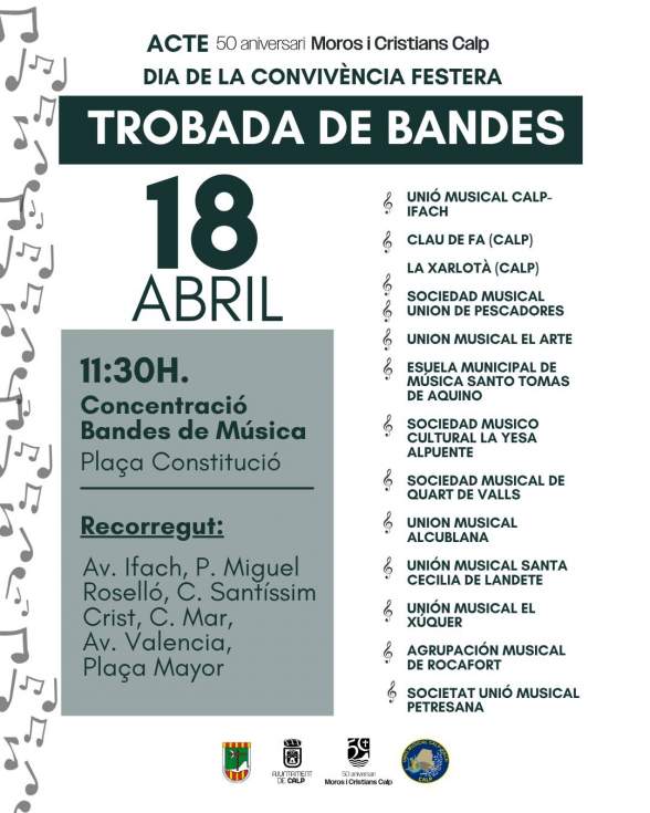 Calp celebra mañana una trobada de bandas dentro del 50 aniversario de los Moros y Cristianos