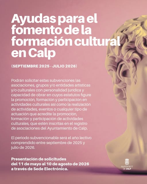 Calp destina 50.000 euros a ayudas para fomentar la formación cultural