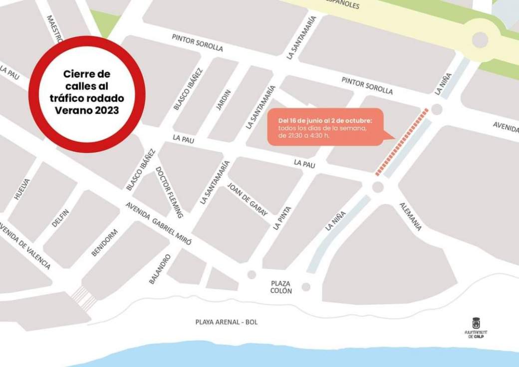 Calles cerradas al tráfico en verano en Calpe