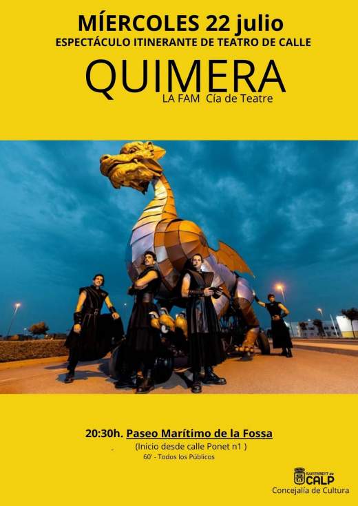 Calp recibirá mañana miércoles 22 de julio a Quimera, un impactante teatro de calle con un dragón gigante