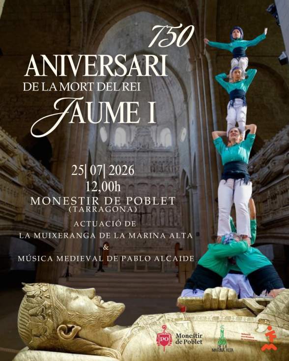 La Muixeranga de la Marina Alta rendirá homenaje al rey Jaume I en Tarragona por el 750 aniversario de su muerte