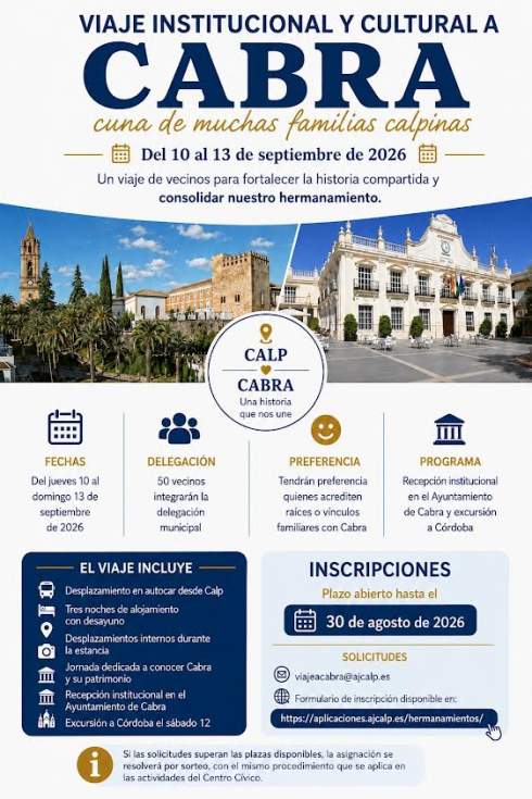 Calp busca 50 vecinos para viajar a Cabra y reforzar los lazos entre ambos municipios