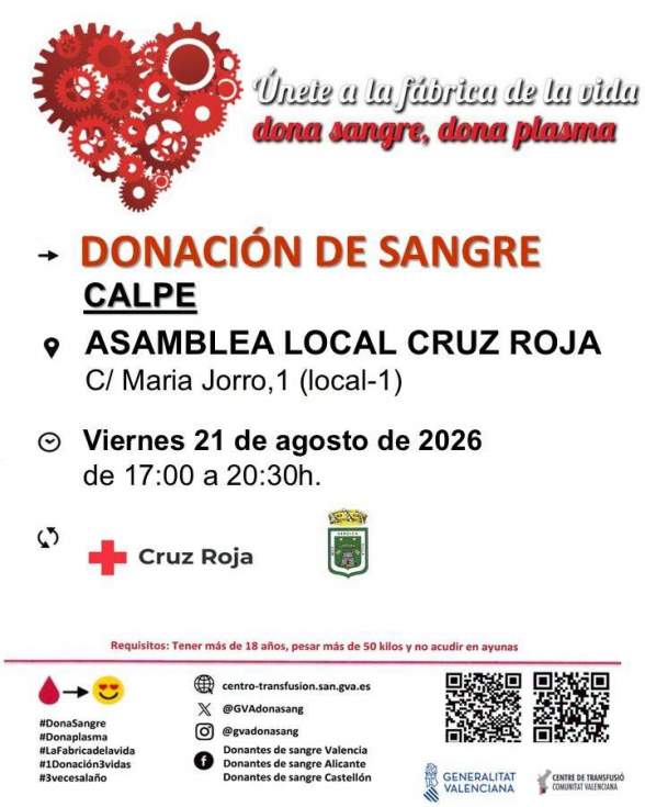 Calp acoge este viernes una nueva jornada de donación de sangre para reforzar las reservas hospitalarias