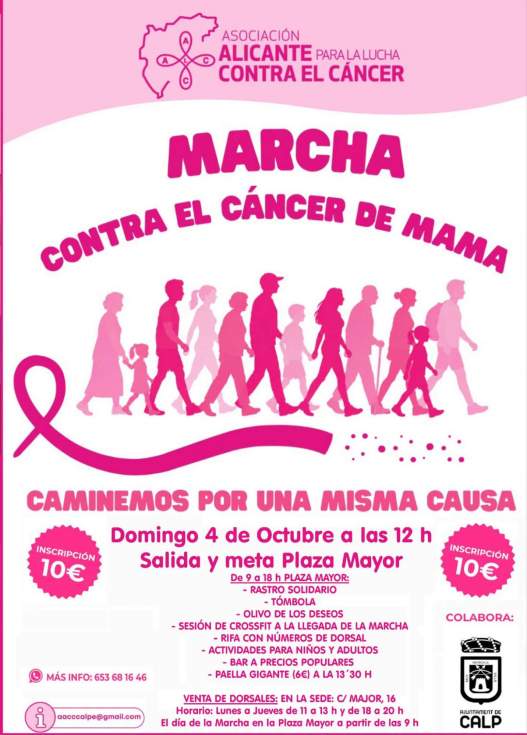 Calp volverá a caminar contra el cáncer de mama con una jornada solidaria en la plaza Mayor