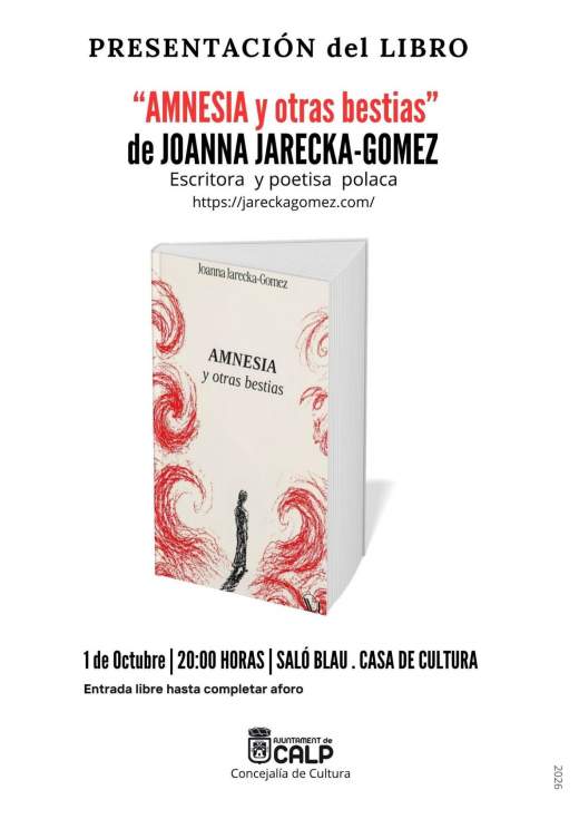 Joanna Jarecka-Gomez presenta el 1 de octubre en Calp ‘Amnesia y otras bestias’