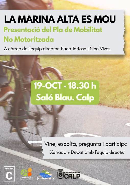 Calp presenta el Plan de Movilidad No Motorizada de la Marina Alta este lunes 19 de octubre