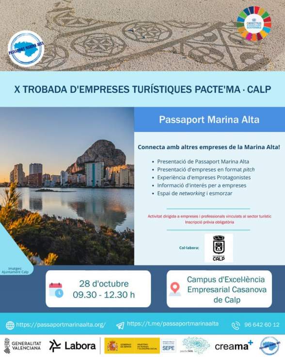 Calp acogerá el décimo Encuentro de Empresas Turísticas PACTE’MA para impulsar nuevas colaboraciones en la Marina Alta