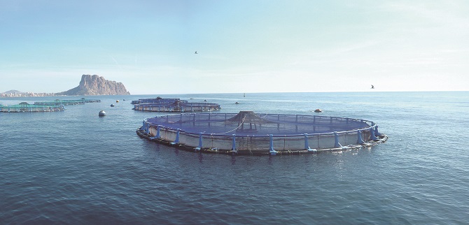 Granjas Marinas de Andromeda Seafood frente a las aguas de Calpe
