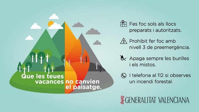 Generalitat Valenciana: Evitar los incendios durante las vacaciones, una responsabilidad de todos